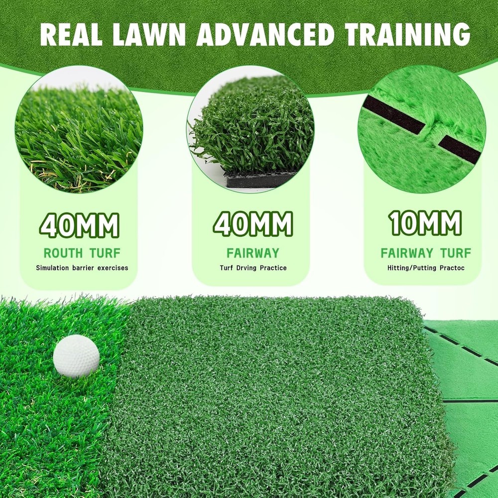 Golf Hitting Mat, 3-in-1 Golf Practice Mat, Replaceable Turf Golf Training Ma...
