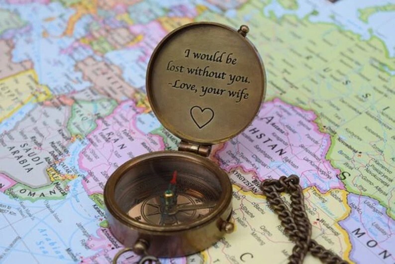 PERSONALIZED COMPASS, Nautical Compass, Working Compass, leather Pouch included