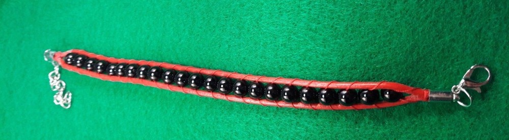 Black Beaded Wrap Red Leather Bracelet
