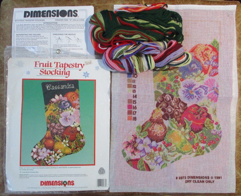 Dimensions Fruit Tapestry Needlepoint Stocking Kit 9073~Open~COMPLETE!~New Cond.
