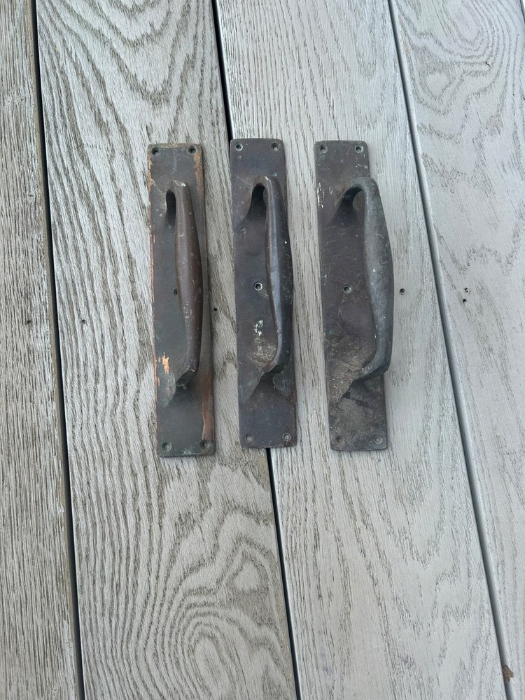 Vintage Solid Brass Door Handles x 3 Solid Cast Brass 12" x 2”
