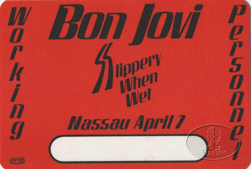 BON JOVI 1987 SLIPPERY BACKSTAGE PASS Nassau