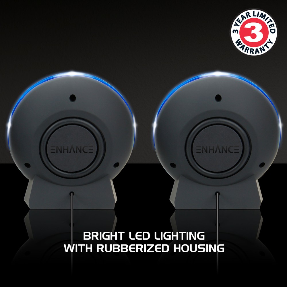 LED Gaming Speakers with In-Line Volume Control & Powerful 5W Drivers
