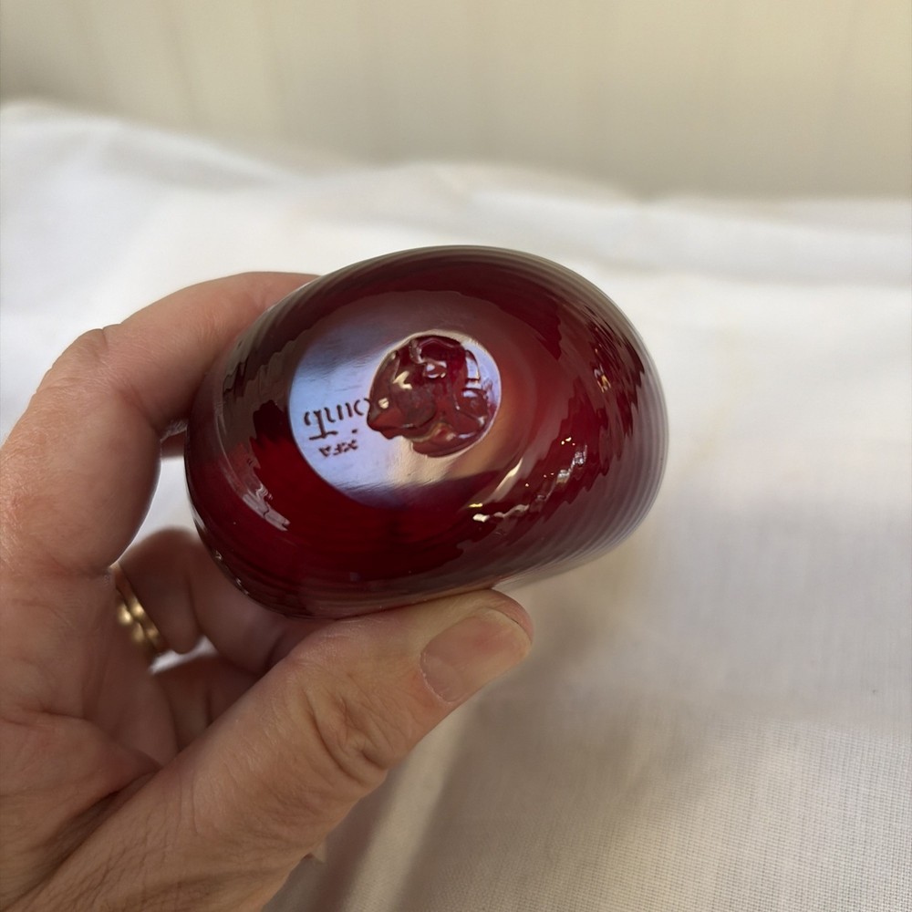 Blown Glass Deep Red Swirl Pattern Mini Flask Signed Pairpoint 4” Tall