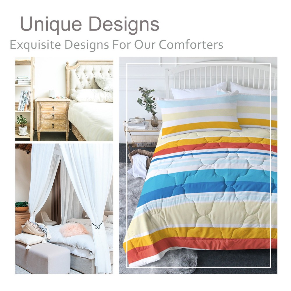 Rainbow Striped Comforter Set, Red Yellow Blue Comforter Bedding Set, 3 Piece