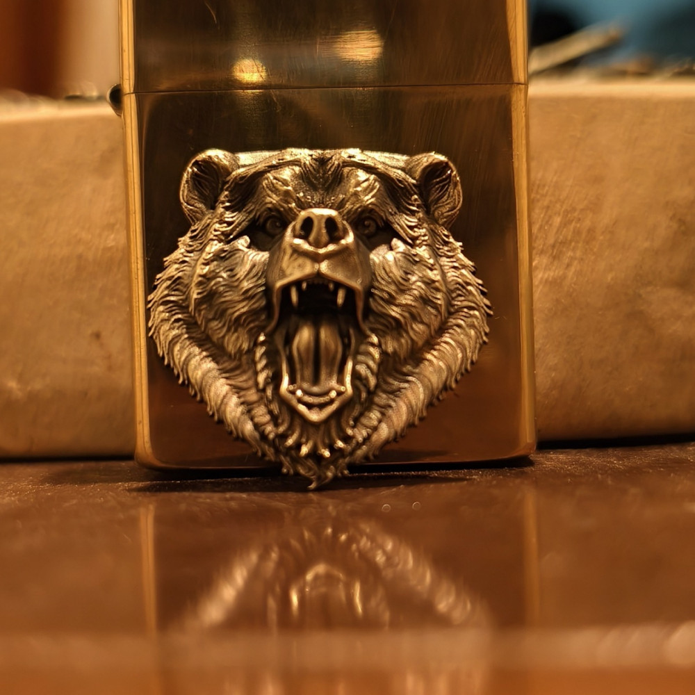 Brass Bear Head Kerosene Lighter Sticker Without Lighter