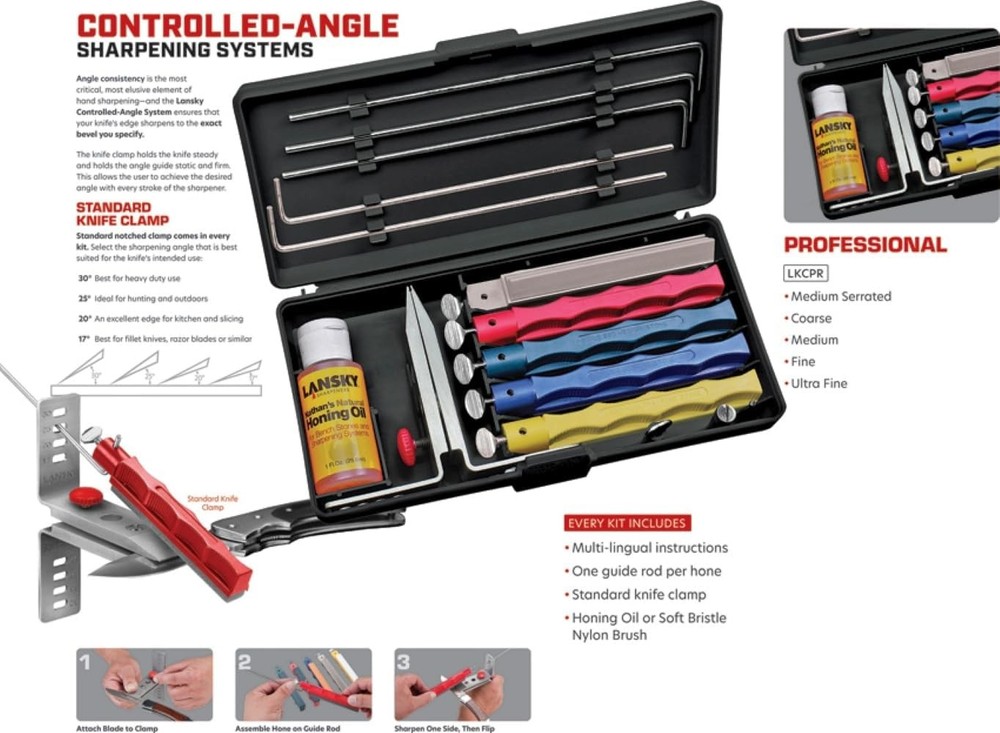 Professional Sharpening System w/Coarse, Medium and Serrated Medium Hones