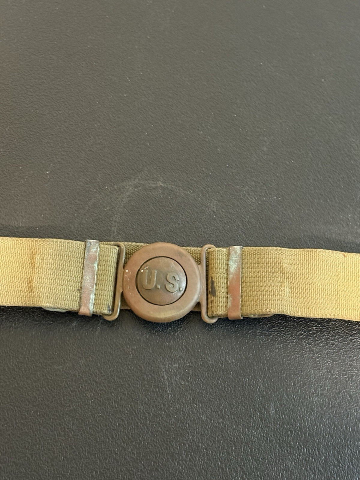PRE-WWI US Army M1910 Mills Canvas Garrison Belt w/US Buckle, Interlocking