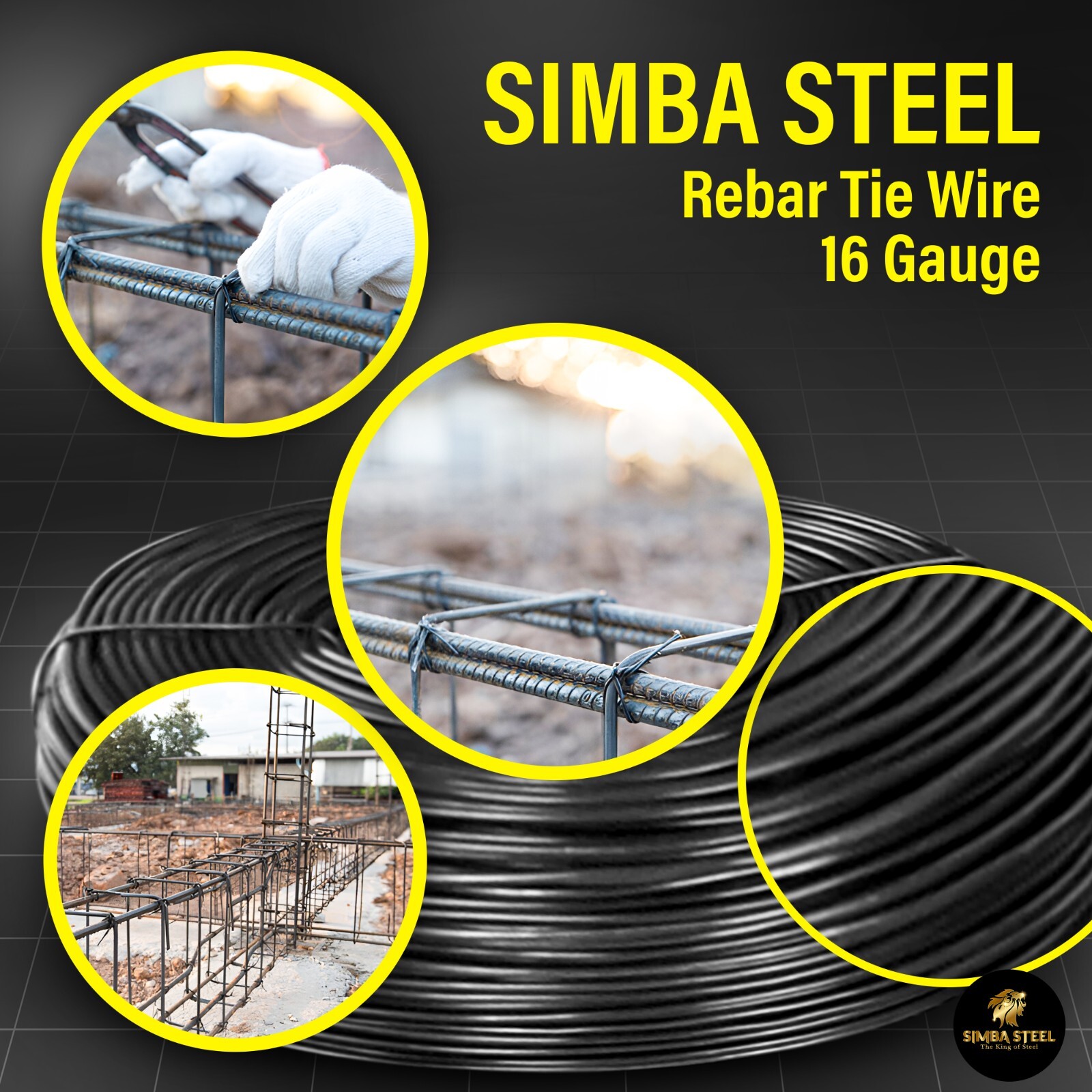 Lot of 10 x 3.5 lb Black Annealed Rebar Tie Wire 16 Gauge, (3300ft) SIMBA STEEL