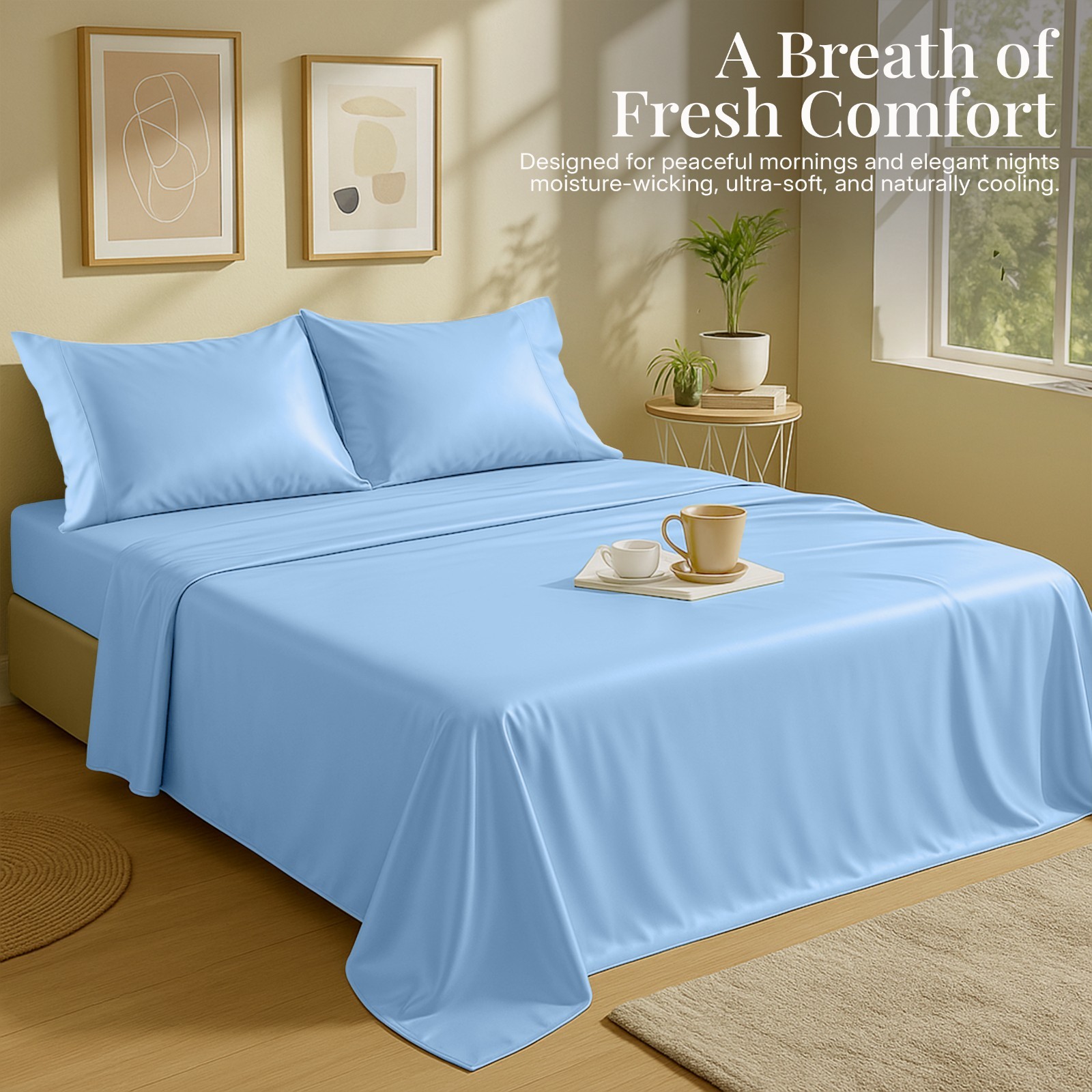 4PC Sheet Set 100% Bamboo Viscose Cooling Deep Pocket Luxury Soft Bed Sheets