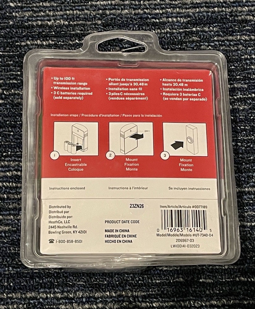 Utilitech Wireless Doorbell #0077189 2 Chimes With Button White Push