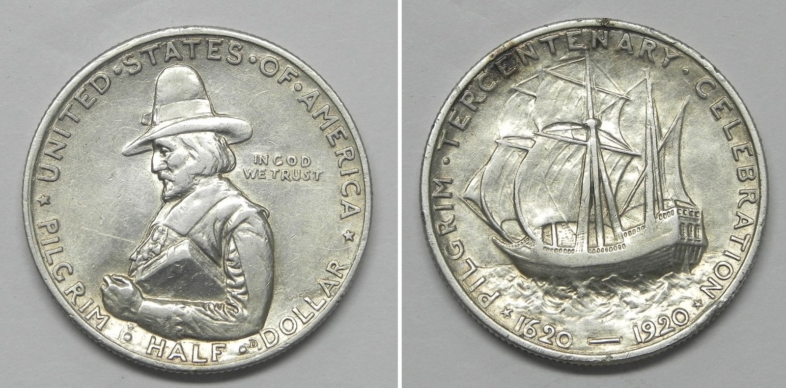 X7392 1920 Pilgrim Commemorative Half Dollar 50c, AU