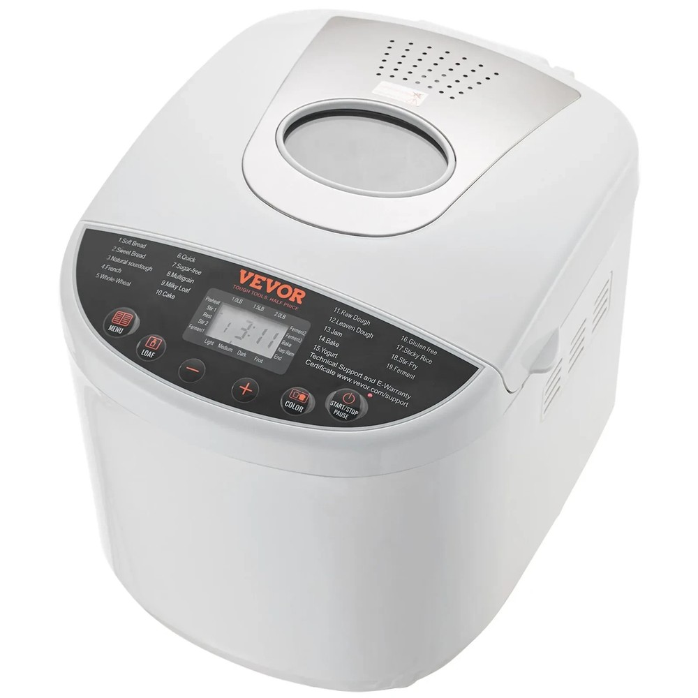 2LB 19-in-1 Bread Maker Automatic Compact Dough Machine Nonstick White