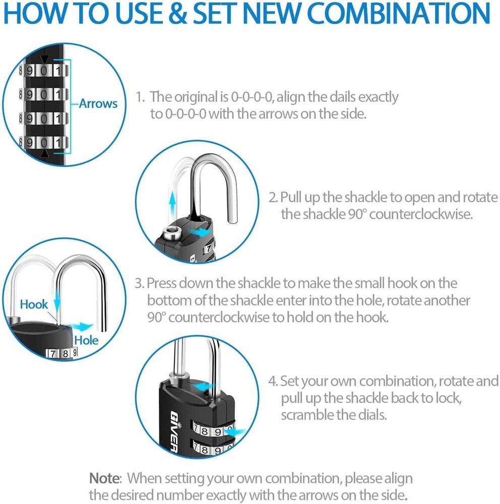 GIVERARE 4 Pack Combination Lock, 4-Digit Padlock Keyless, Resettable Black