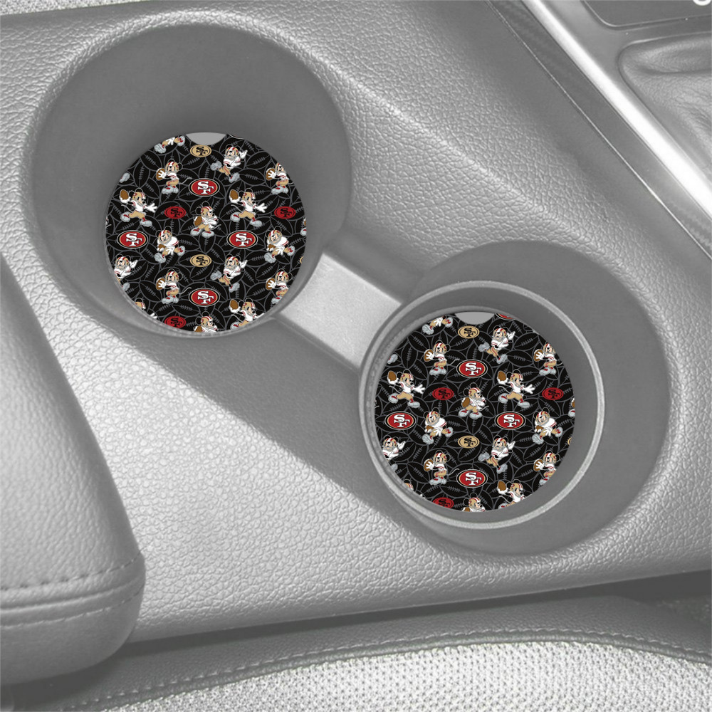 SF 49ers MICKEY MOUSE DESIGN CUSTOM RUBBER CAR COASTERS SET (2)