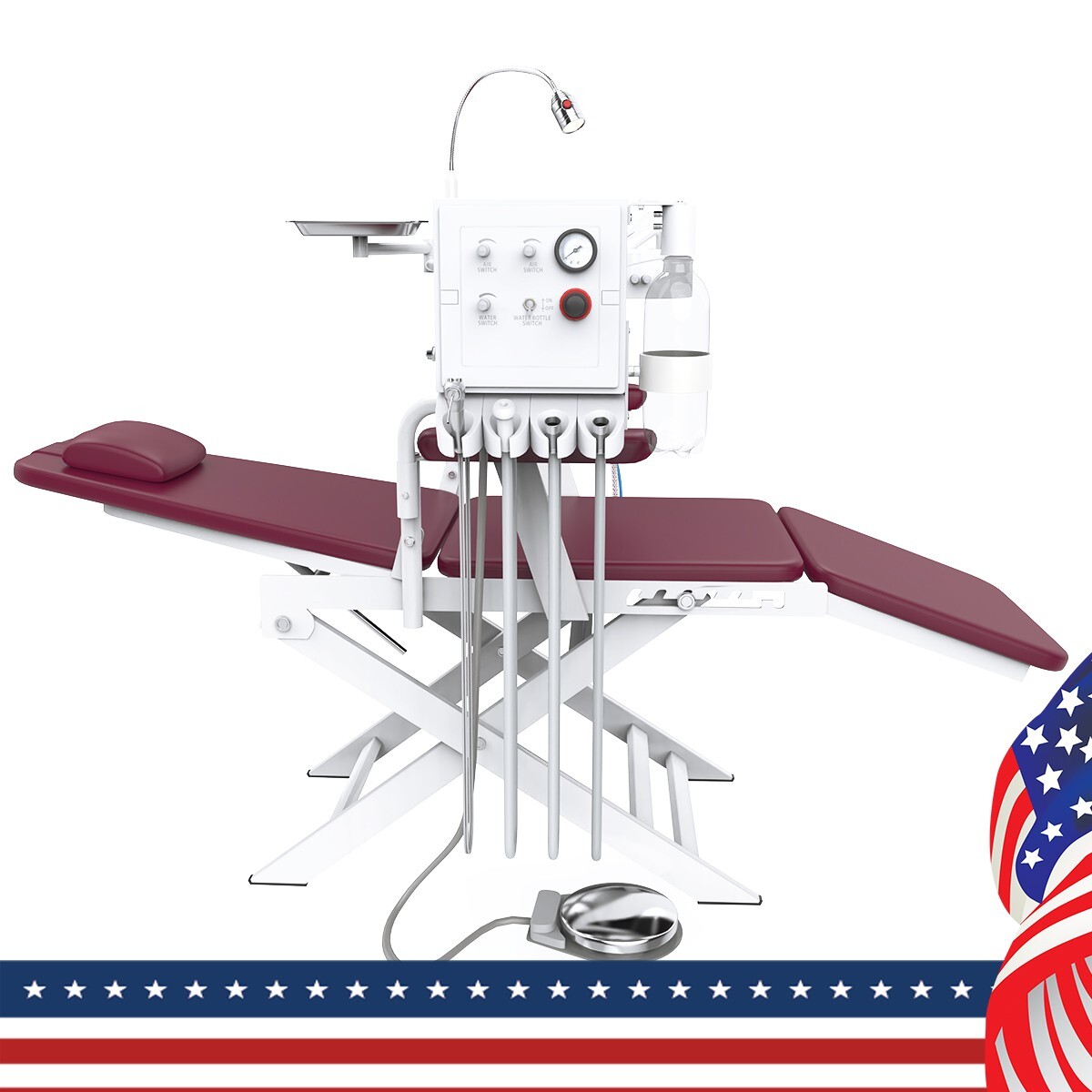 Silla portátil Dental+cubo de saliva+ turbine LED Light unidad dental portatil