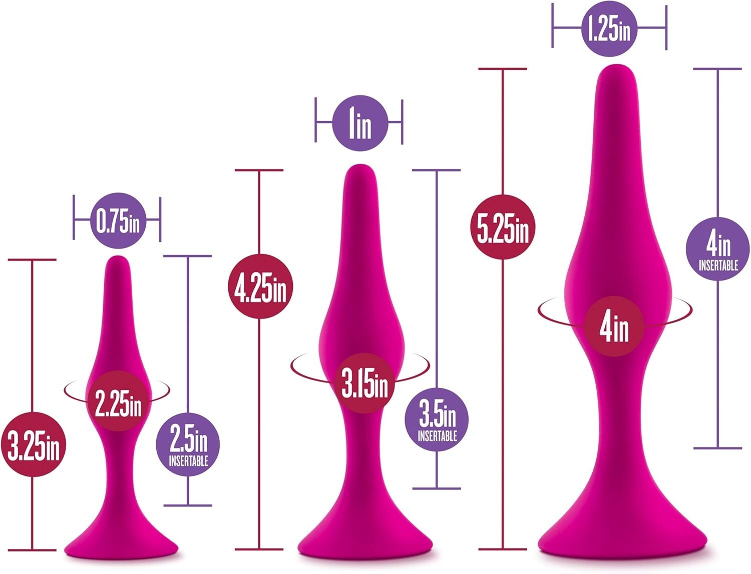 Eden Smooth Silicone Beginner Anal Trainer Butt Plug Kit Sex Toy for Men Women