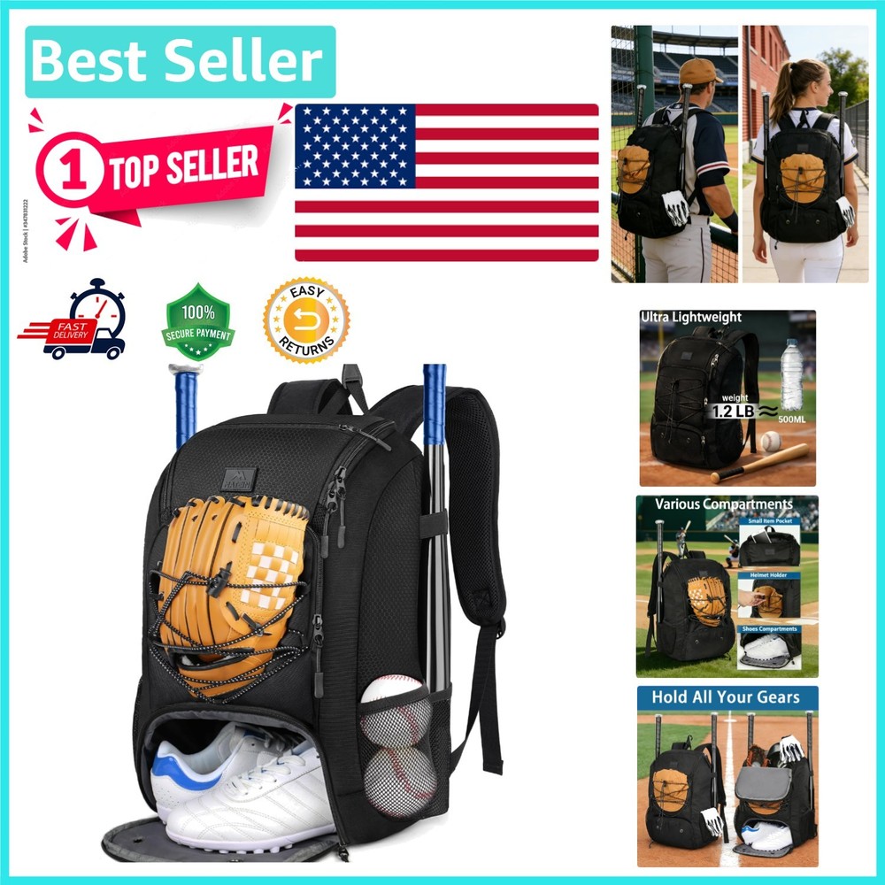 Lightweight Baseball Backpack with Shoe Compartment & Pockets