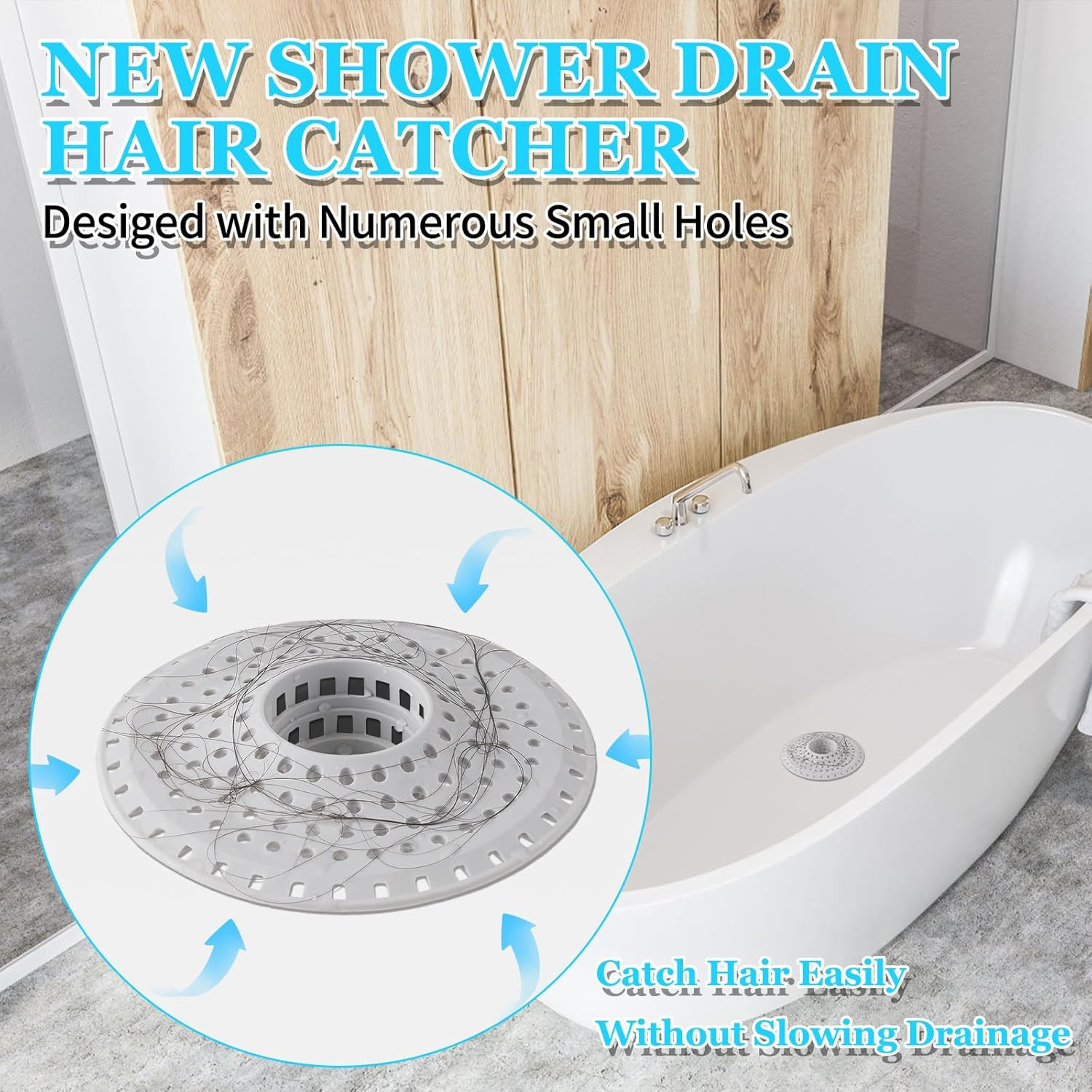 Bathtub Drain Hair Catcher,Silicone Tub Hair Catcher Drain Protector,All-In-One