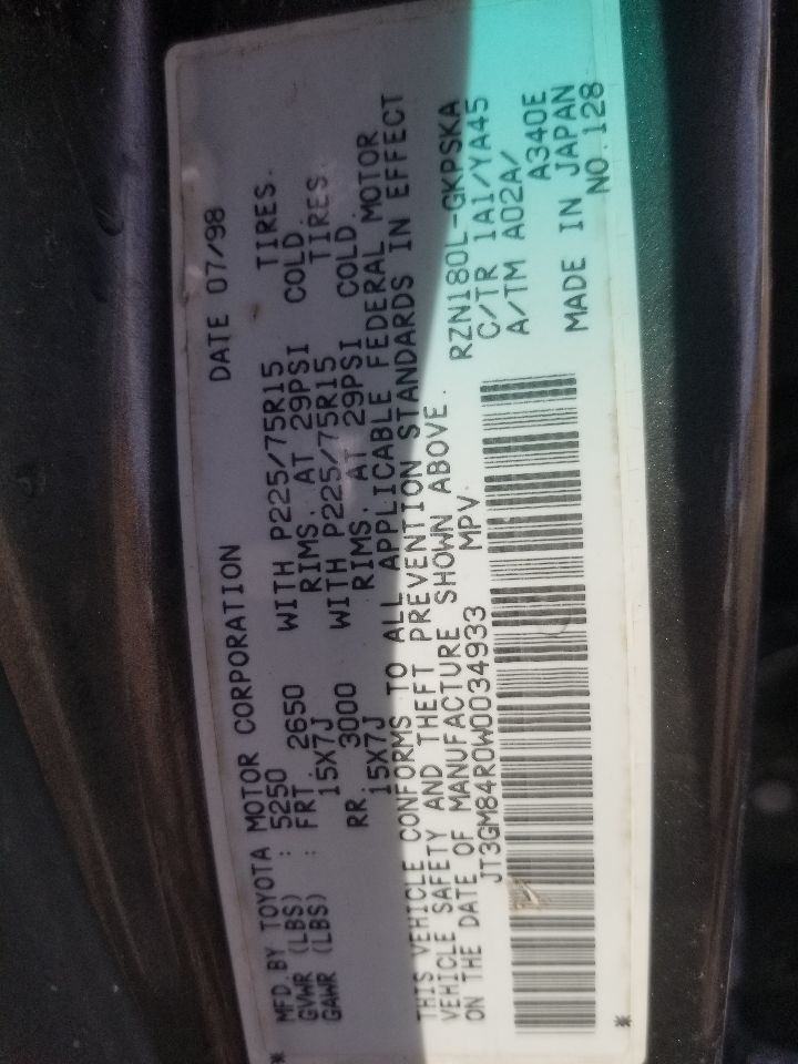 98 1998 TOYOTA 4RUNNER SR5 DASH MOUNTED CLOCK