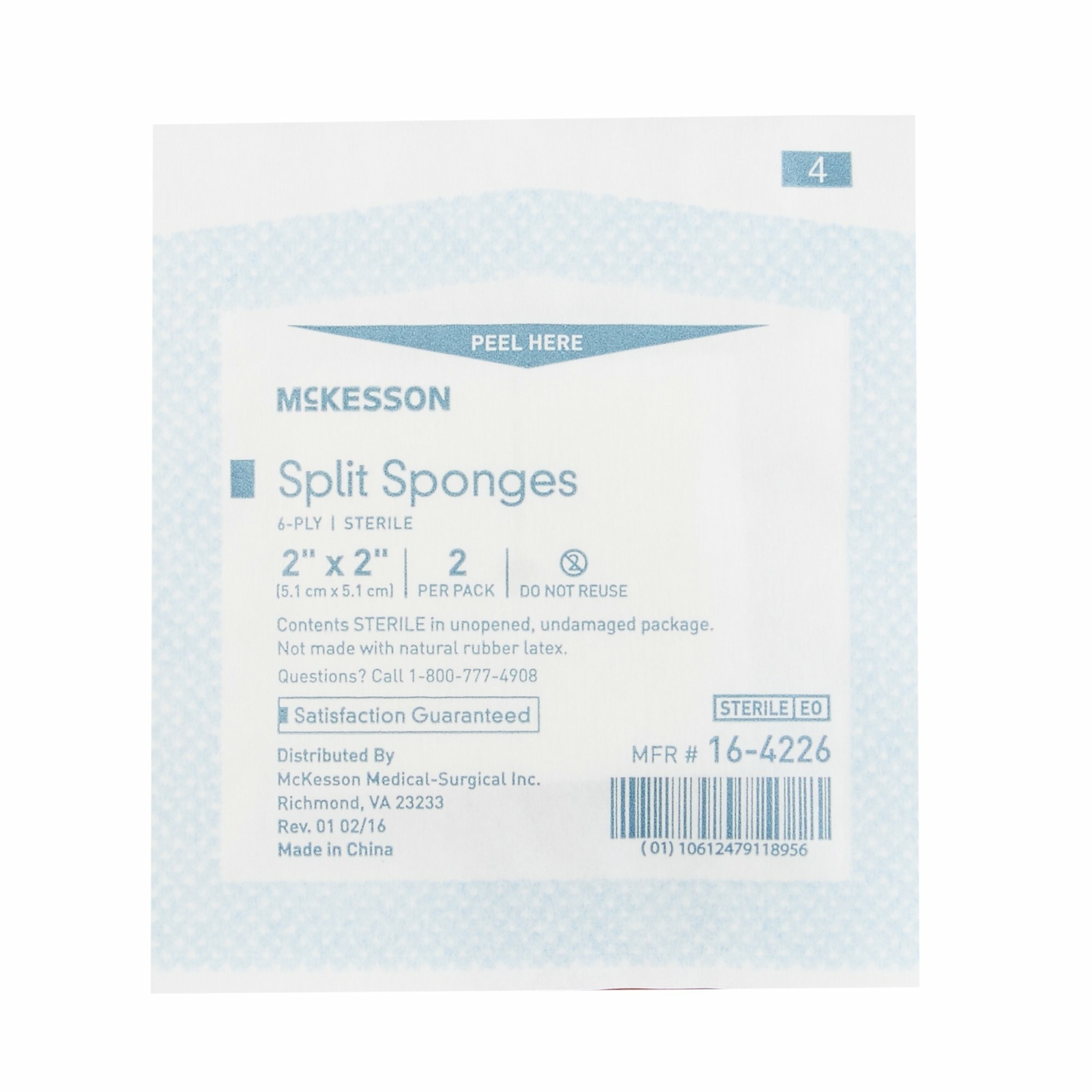 McKesson 6-Ply I.V. Drain Split Sponges Gauze Dressing Sterile 2 X 2" 70 Ct