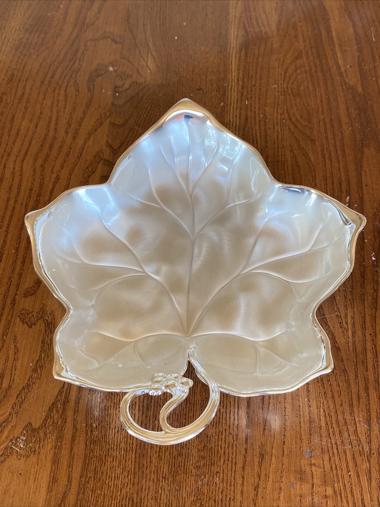 WMF Germany EP BRASS Brushed SilverPlate Footed Grapes 🍇 Handled Leaf Vein Dish