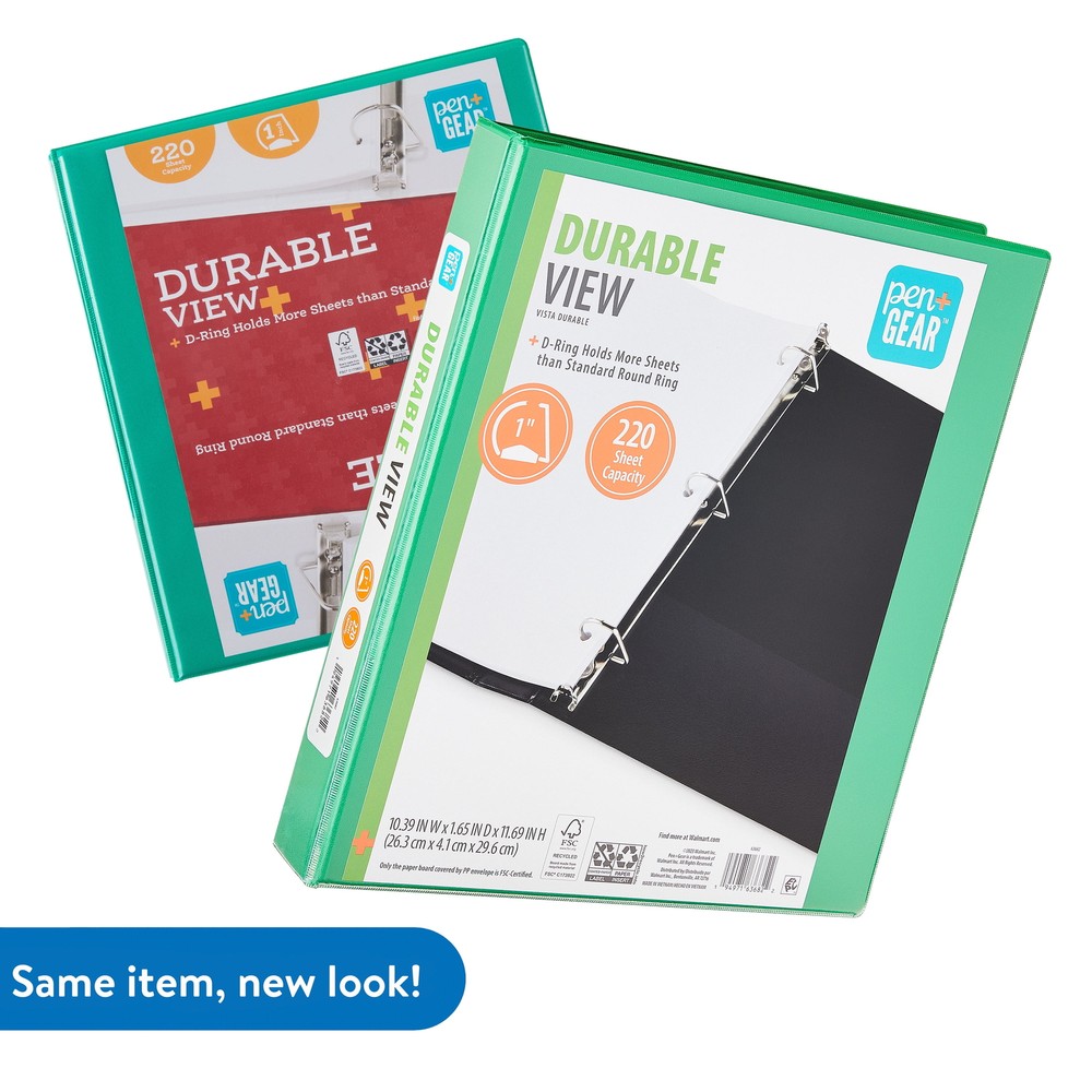 Pen+Gear Durable View 1" D-Ring Binder, White, 4 Count