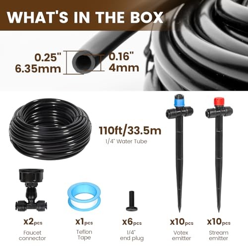 Drip Irrigation Kit, Garden Watering System DIY Automatic 110FT Quick-Connect