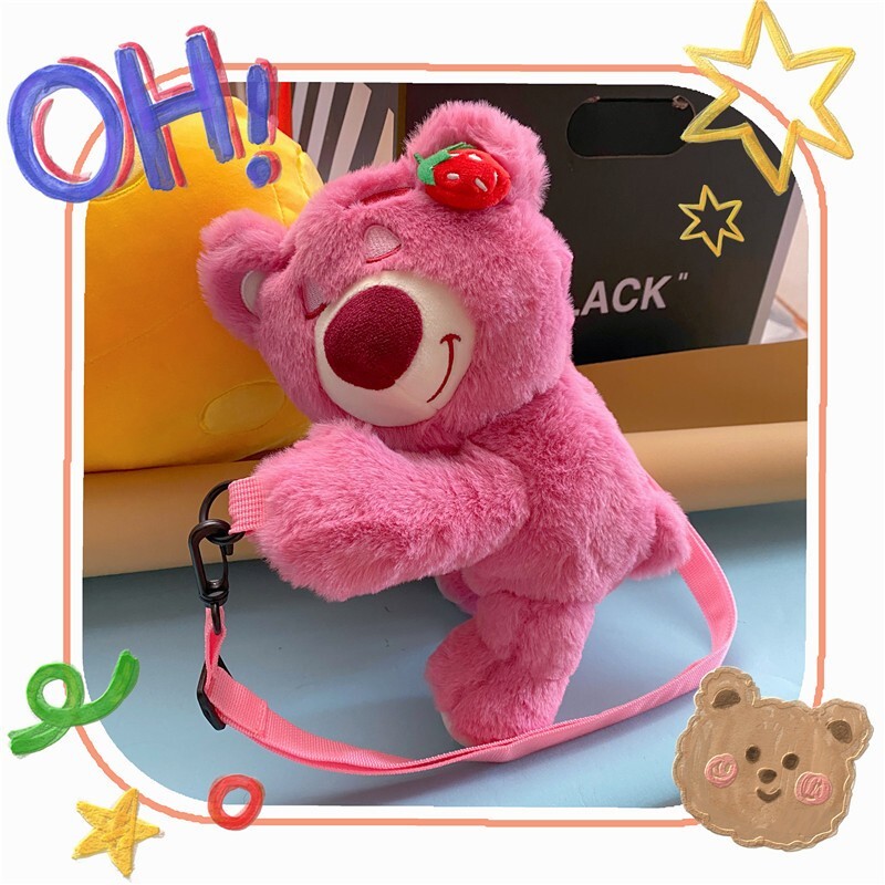 Soft Cute Strawberry Bear Plush Bag Shoulder Bag Cases Wallets Coin Purses Bags