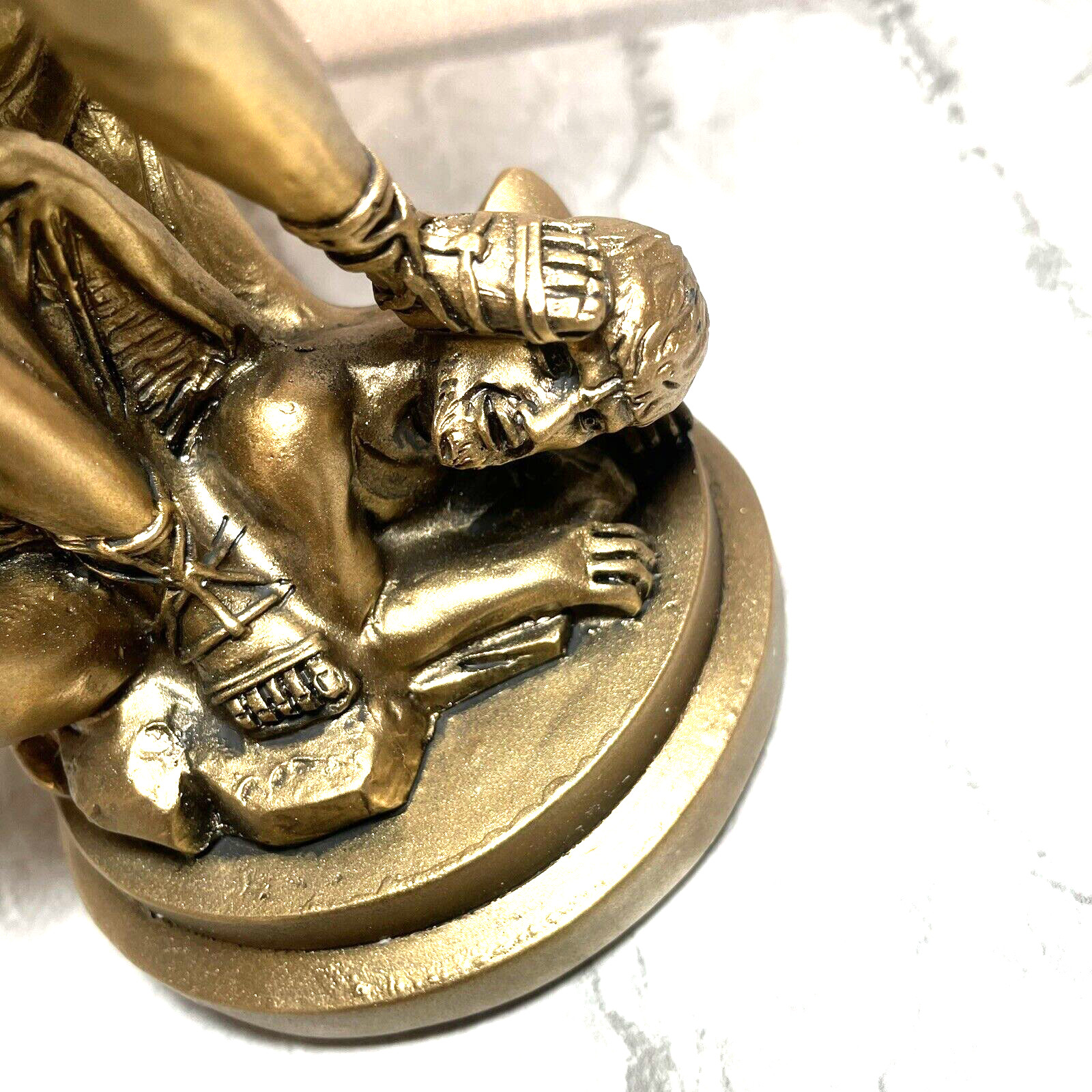 Angel Statue ARCHANGEL MICHAEL gold tone STOMPING DEMON standing SWORD book NEW