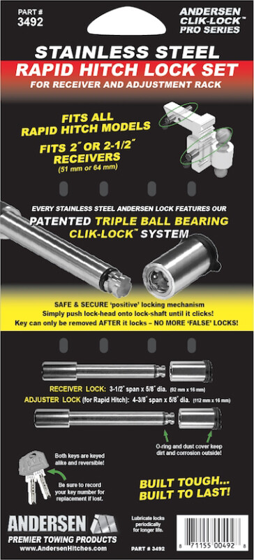 Andersen Rapid Hitch Class V 2" or 2.5" Receiver Hitch Locking Pin Set Key Alike