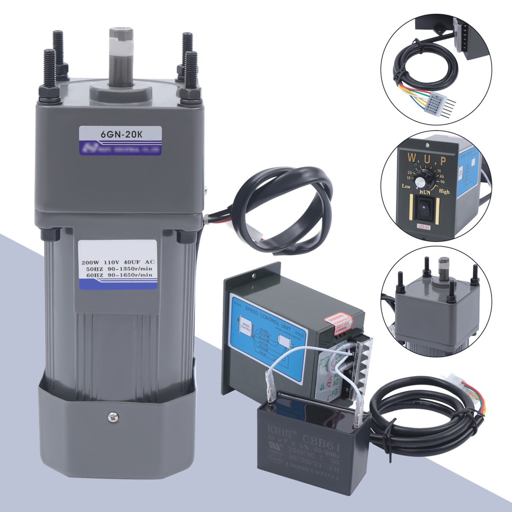 20K 200W 110V AC Gear Motor Electric Variable with Speed Controller Single Phase