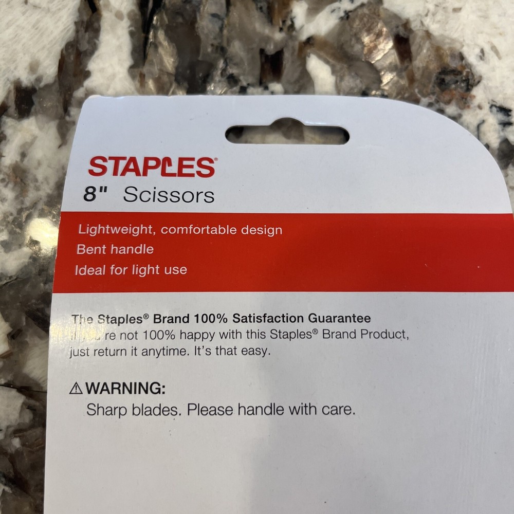 Staples 8" Bent All-Purpose Scissors, 3-Pack, Assorted Colors