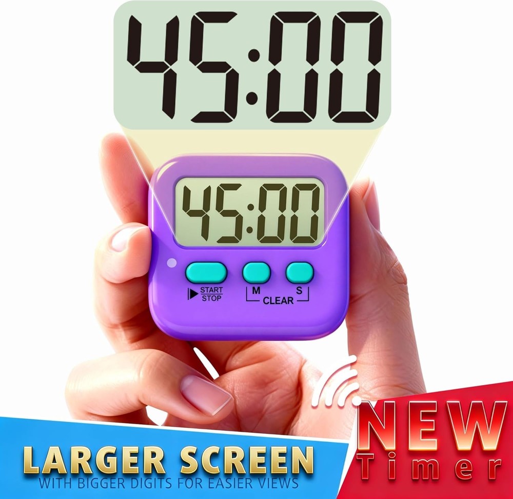 2 Pack Digital Countdown Timers - Loud & Silent Modes for Kitchen & Classroom