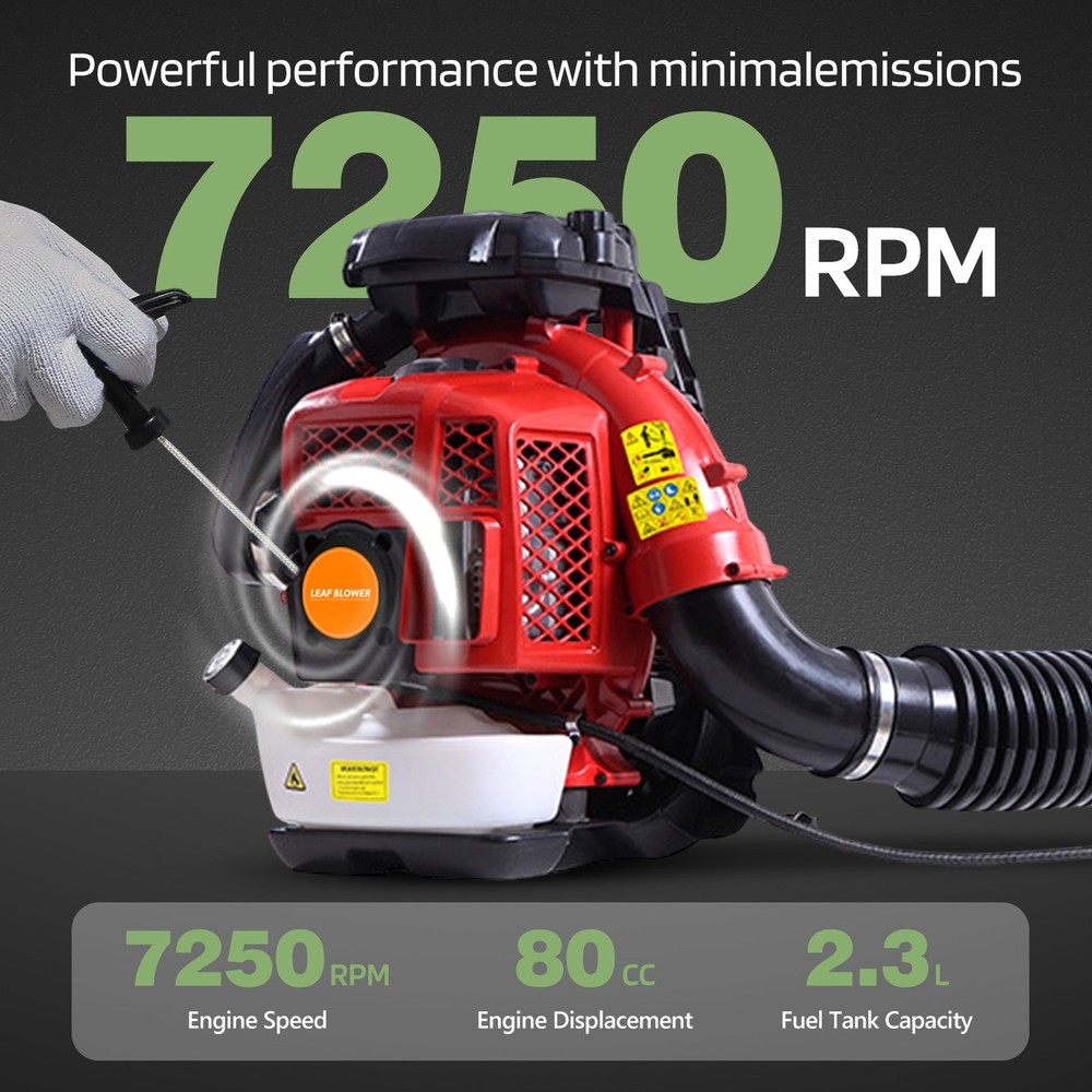 Backpack Leaf Blower Gas Powered Snow Blower 900CFM 80CC 2.3L 2-Stroke Engine