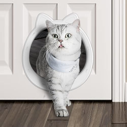 NO-FLAP CAT DOOR White Plastic Cat Ears Design EASY DIY Setup