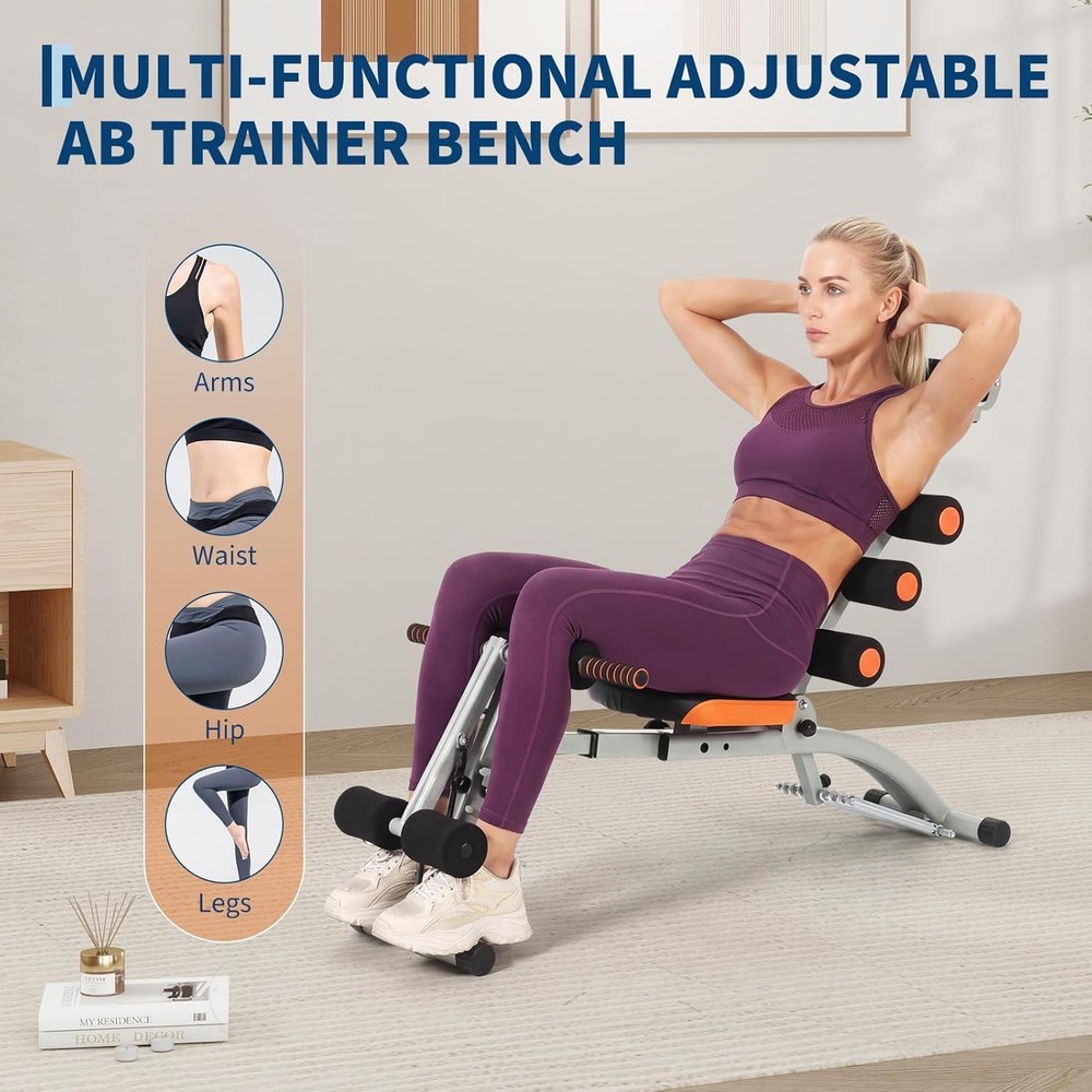 Multifunctional Ab Machine Adjustable Sit Up Bench Foldable w/ Back Support