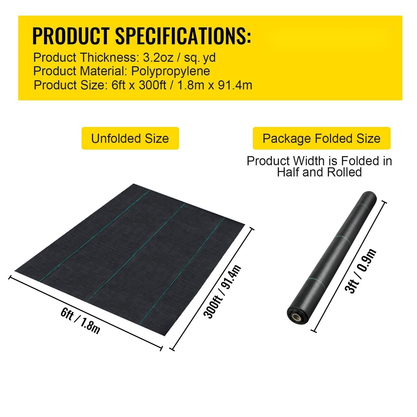 6' x 300' Woven Ground Cover Landscape Fabric 3.2-ounce Weed Barrier~H