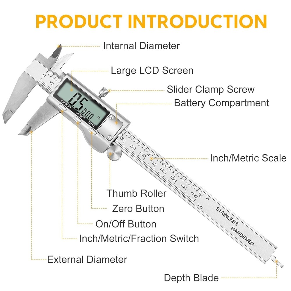 User-Friendly 6 Inch Digital Caliper - LCD, Inch/Metric Conversion for Craftsmen
