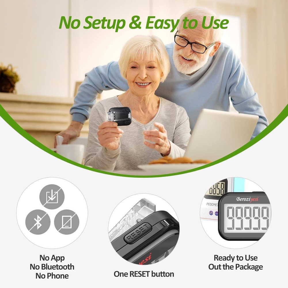 3D Pedometer for Walking, Simple Step Counter Walking with Small, black
