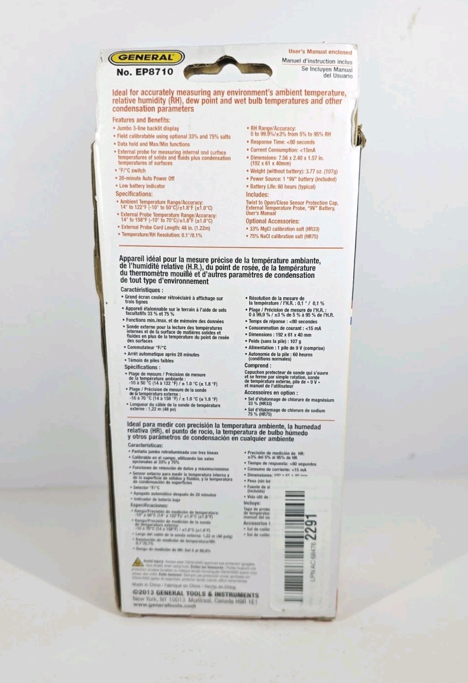 General Temperature Humidity Meter Brand New Sealed EP8710 (T)