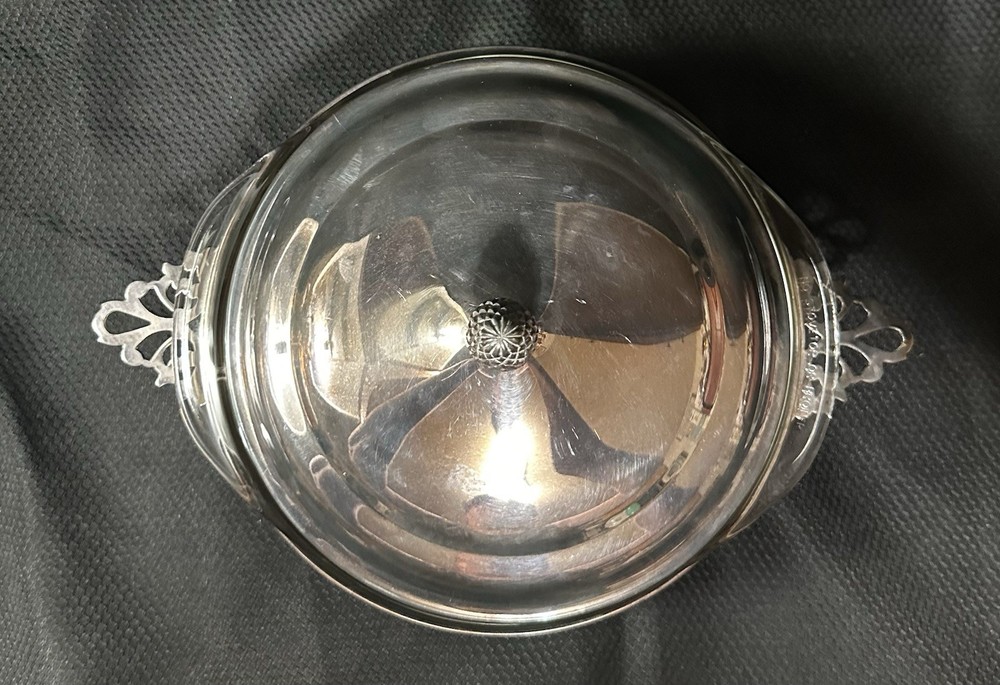 REED & BARTON Silverplate Covered Serving Dish With Pyrex Glass Insert VTG MCM