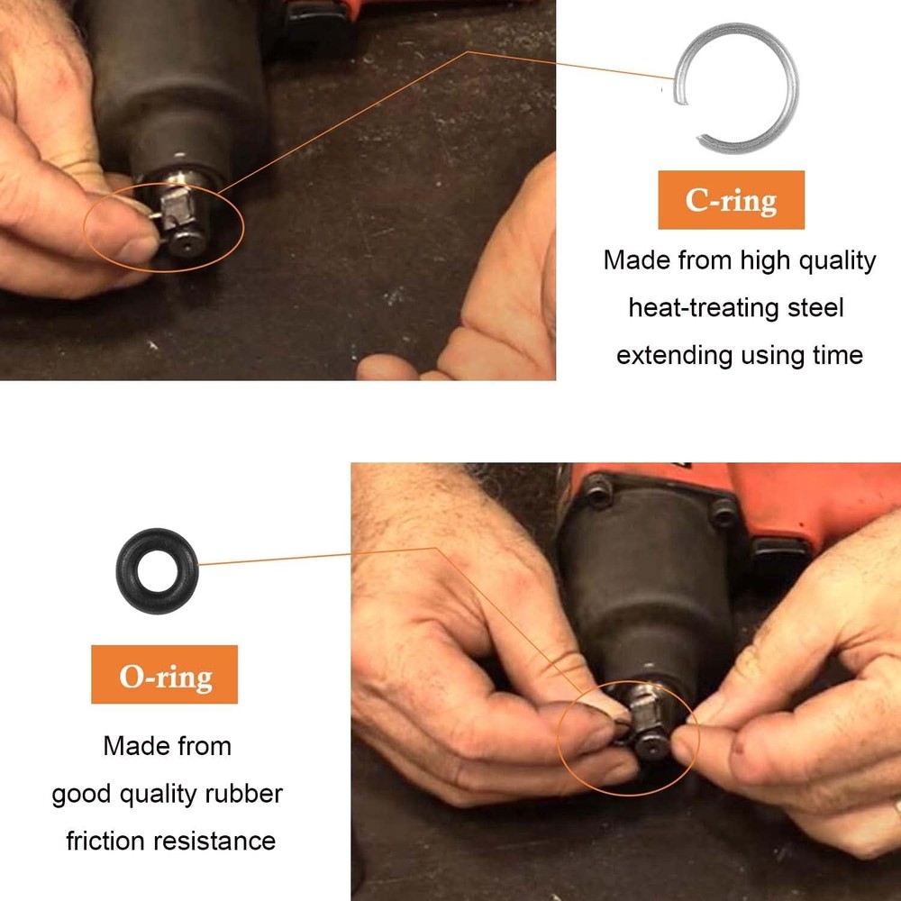 3/8 Inch Impact Socket Retaining/Retainer Ring Clip with O-ring & Black
