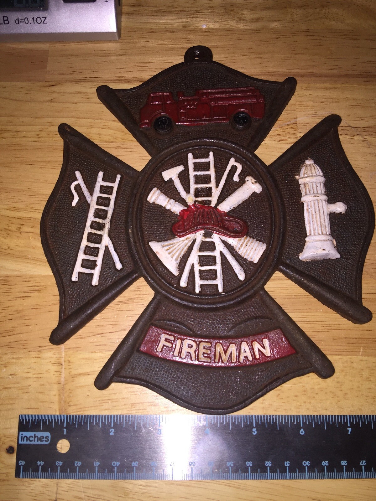 Firefighter Fireman Rescue Cast Iron Sign Plaque Fire Chief Rustic Patina 2+LB