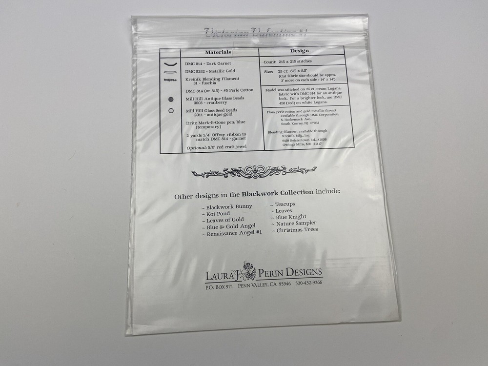 Laura J Perin Design Victorian Valentine #1 Needlepoint Pattern Red Work