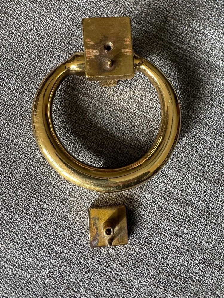 Heavy Solid Brass Door Knocker with Strike Plate, 4" Round