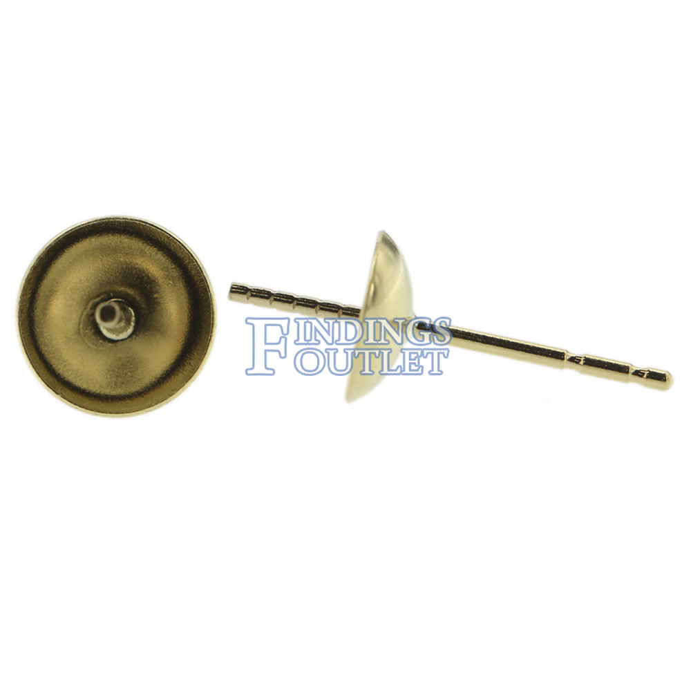 14k Yellow Gold Round Pearl Post Stud Earring Mounting Setting Push Back Post