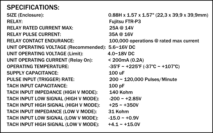 PROGRAMMABLE RPM WINDOW SWITCH, learns everything it needs from your engine!