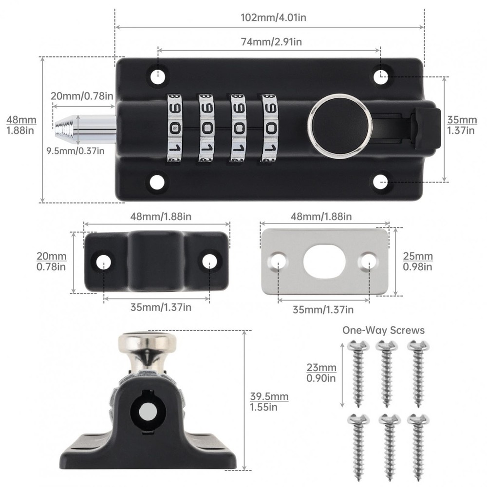 4 Digit Pin Code Combination Bolt Lock Kit Slide Door Latch Lock with Screws
