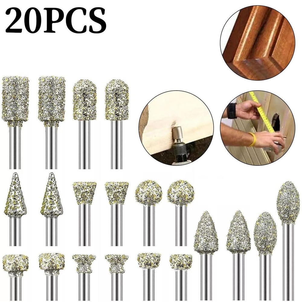 20pcs 3mm Rougher Surface Rotary Diamond Burr Drill Bits Grinding Carving Tools/